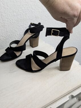 J. Crew Suede Sandal Heels Size 11 Stacked Wood Heel 3.5" Excellent Condition